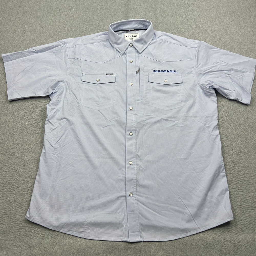 Poncho The Padre Shirt Mens Large Blue Microcheck Western Fishing Pearl Snap